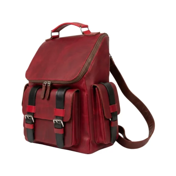 MO14-MOCHILA DE CUERO- GUINDA- UNISEX- LATERAL MO14-MOCHILA DE CUERO- GUINDA- UNISEX- LATERAL