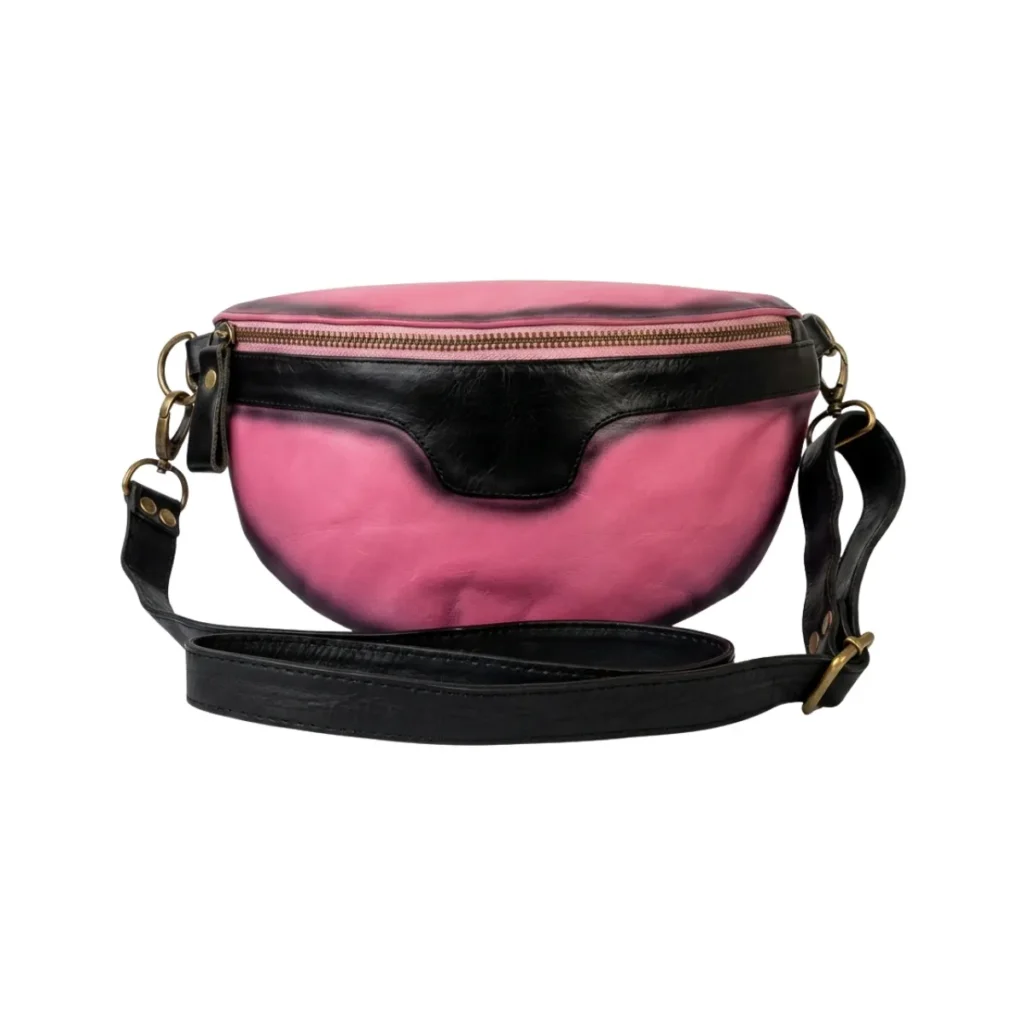 CANGURO-CN02-ROSA-NEGRO-CUERO GENUINO-DAMAS